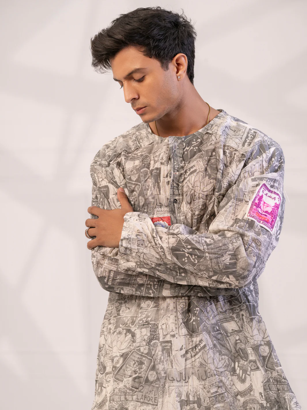 Light Grey Cotton Short Kurta - AL-SK-021B - Image 4