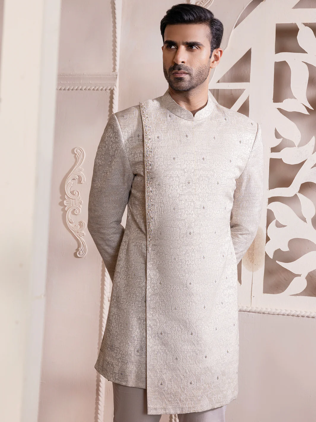 Silver Blended Men Sherwani - AL-SW-123 - Image 2