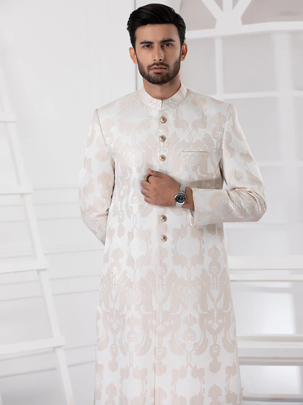 Cream Blended Men Sherwani - AL-SW-130 - Image 2