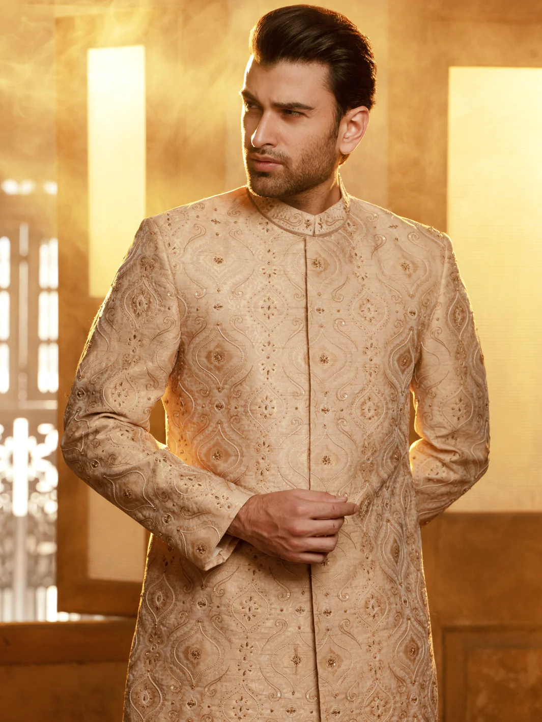 Fawn Blended Sherwani - AL-SW-132 - Image 4
