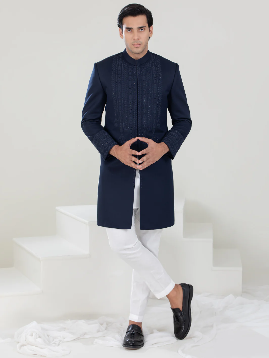 Navy Blue Blended Sherwani - AL-SW-133