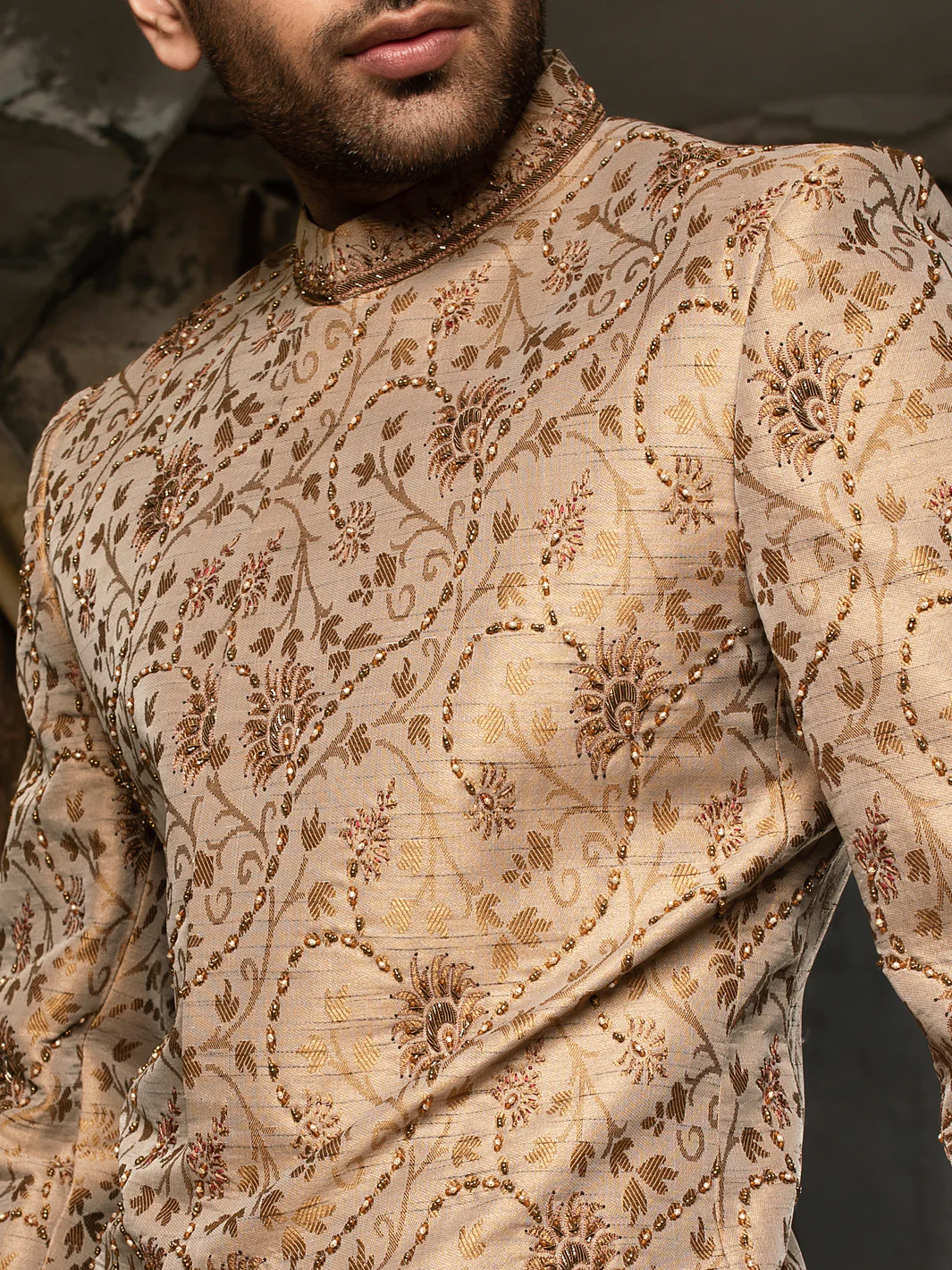 Beige Blended Sherwani - AL-SW-135 - Image 2