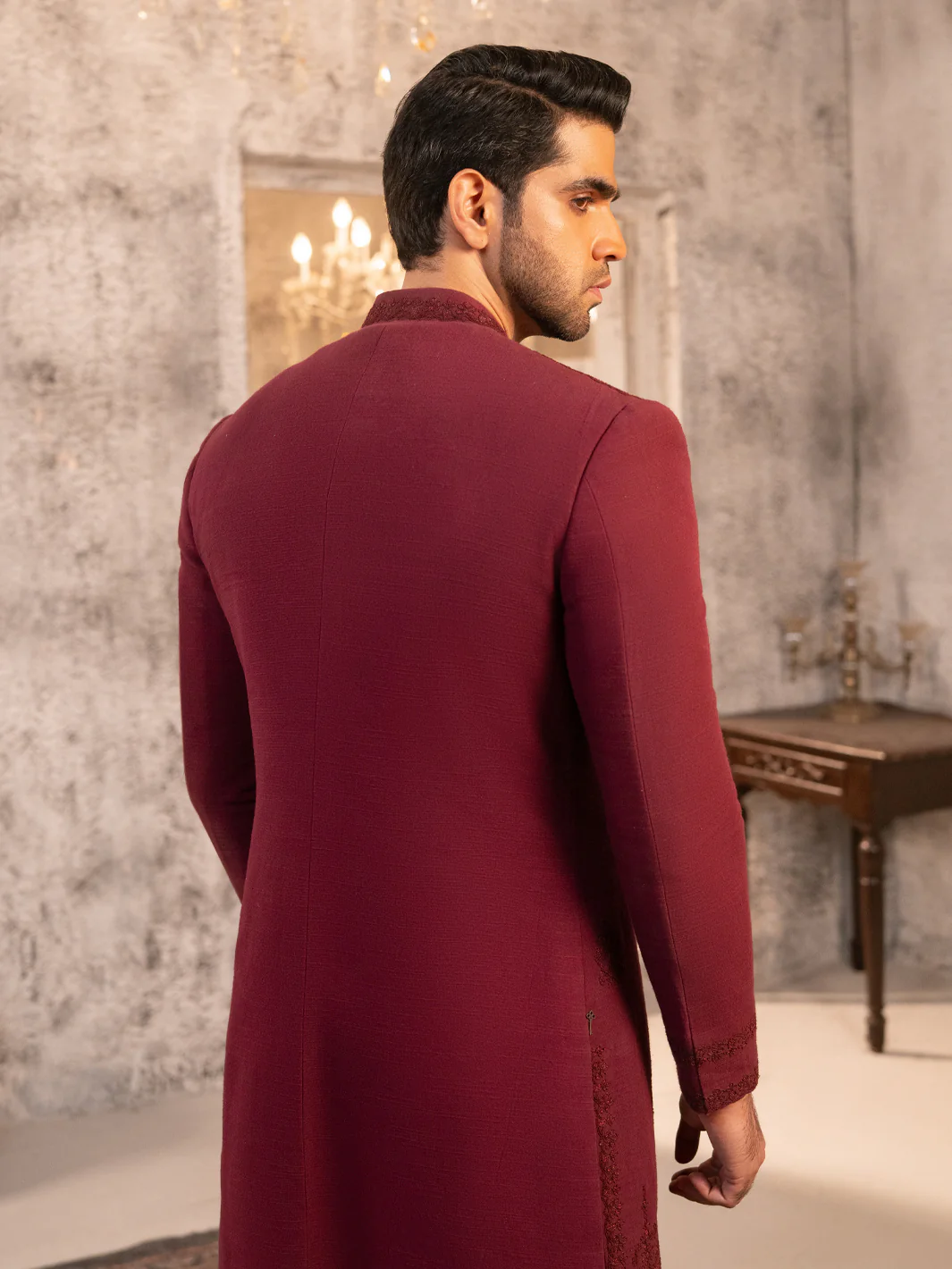 Maroon Cotton Sherwani - AL-SW-153 - Image 2