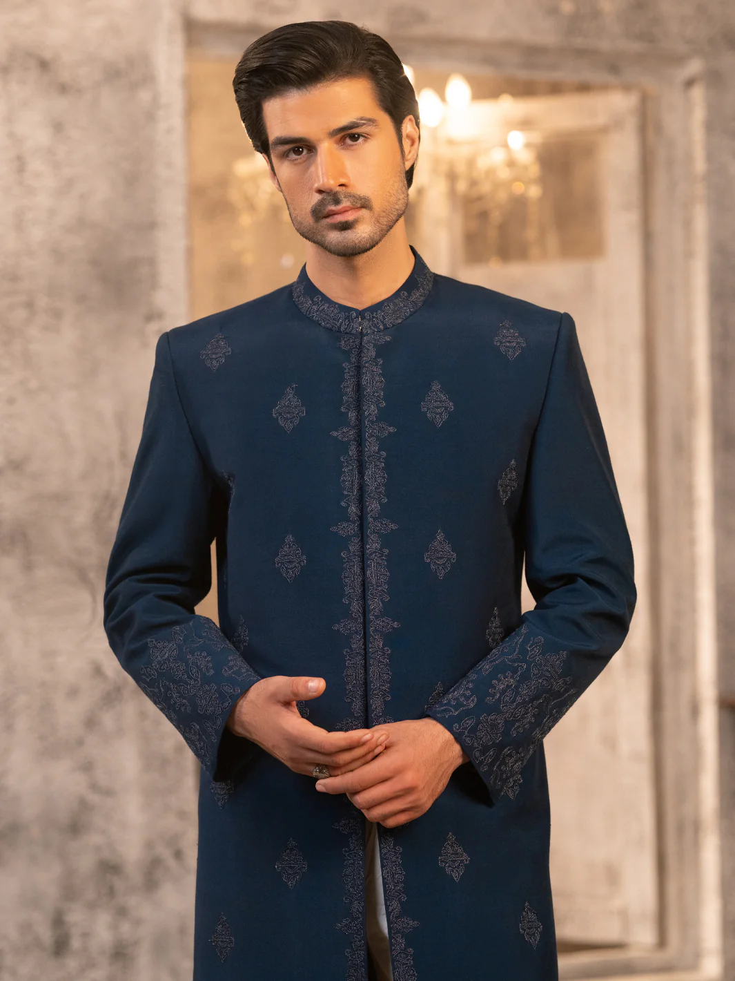 Blue Cotton Sherwani - AL-SW-154 - Image 2