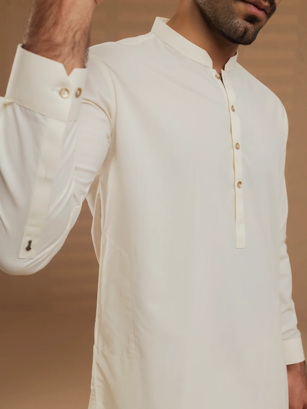 Off White Blended Unstitched Fabric - AL-UN-JHR-6151 - Image 3