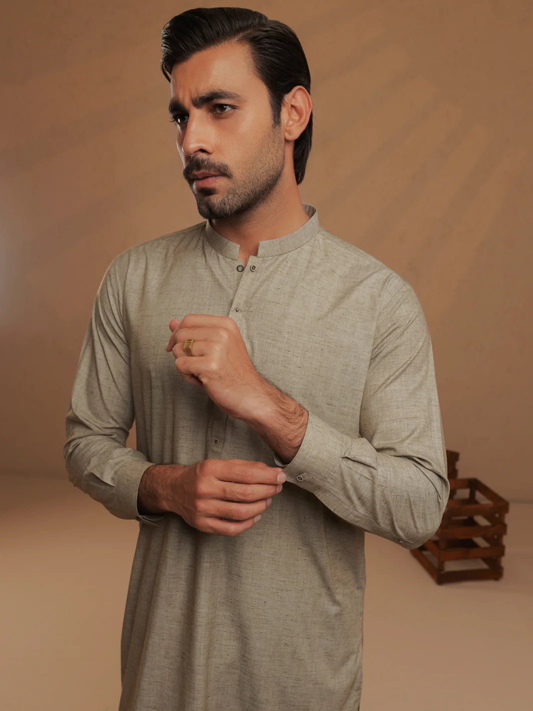 Sand Brown Blended Unstitched Fabric - AL-UN-STN-6192-BX - Image 2