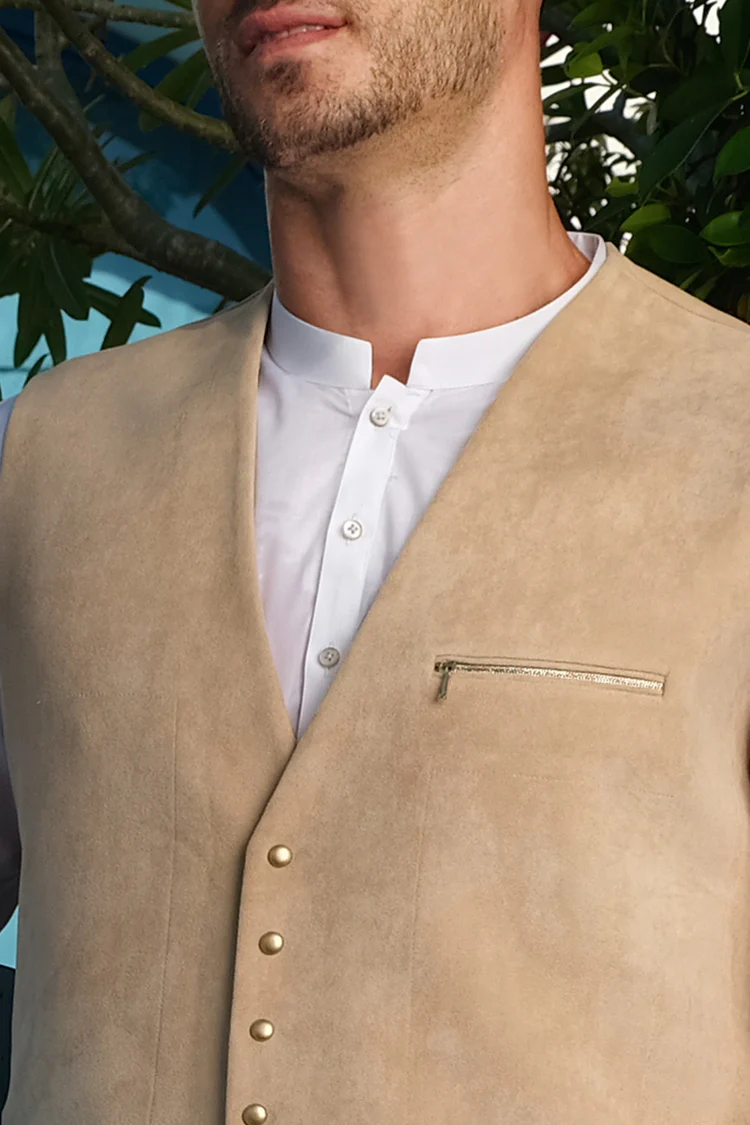 Beige Suede Waistcoat - AL-WC-299 - Image 3