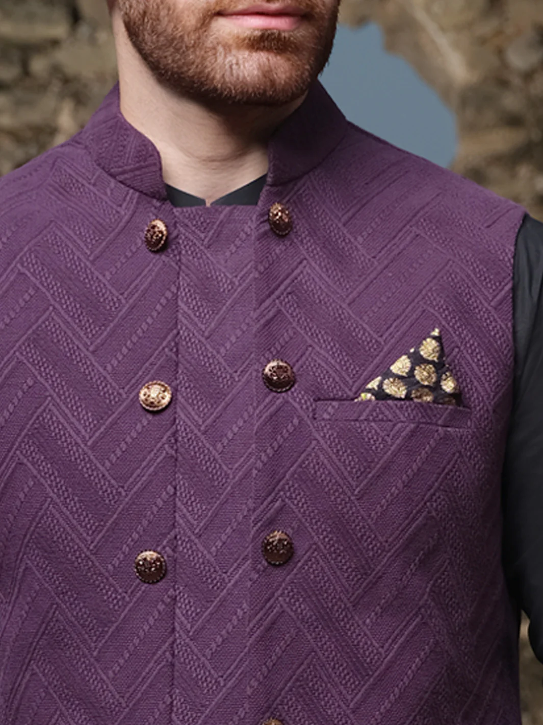 Purple Jacquard Waistcoat - AL-WC-304 - Image 3