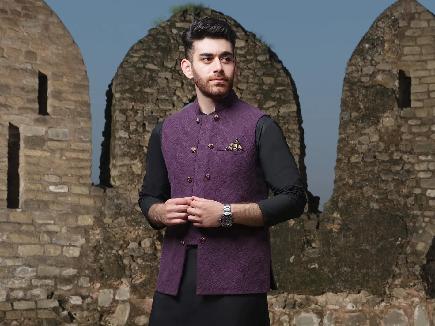 Purple Jacquard Waistcoat - AL-WC-304 - Image 4