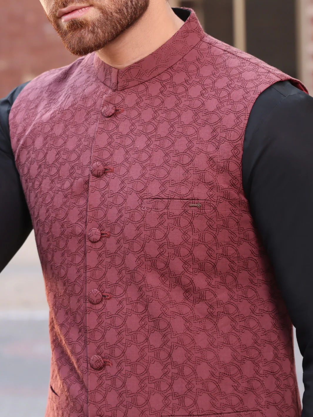 Maroon Cotton Waistcoat - AL-WC-335B - Image 2