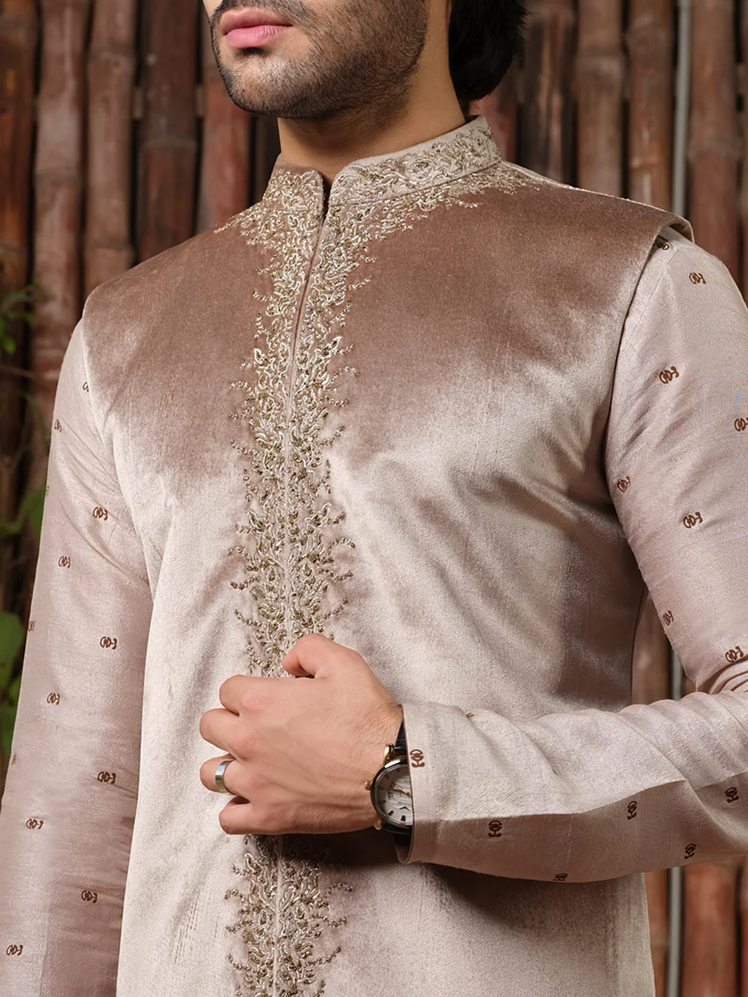 Beige Velvet Waistcoat - AL-WC-342 - Image 2