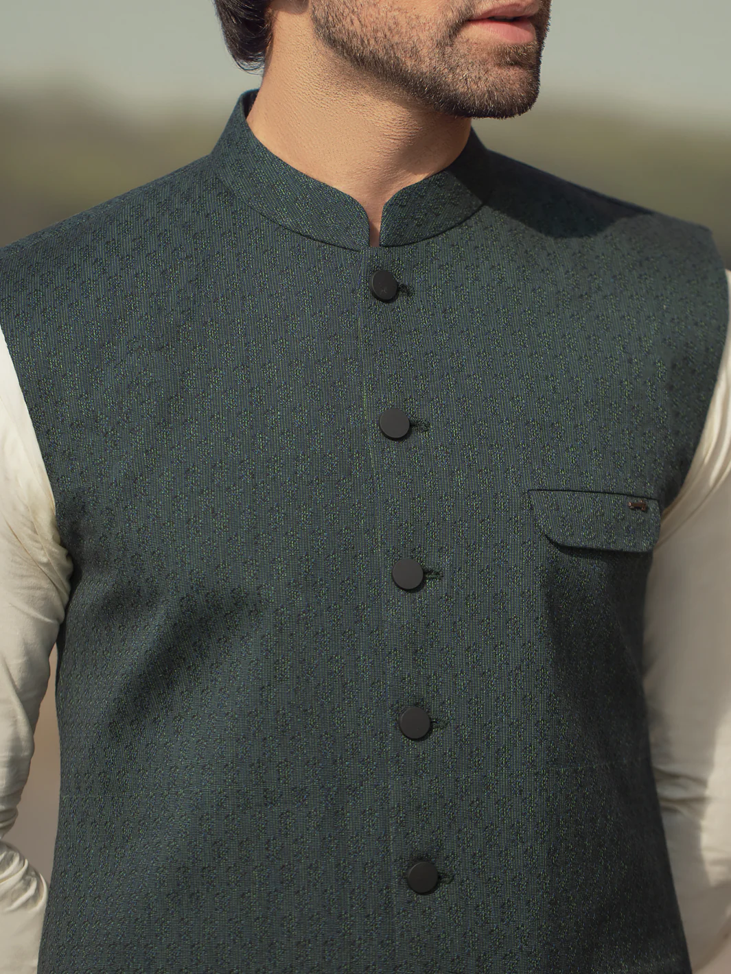 Dark Green Woven Waistcoat - AL-WC-353 - Image 2