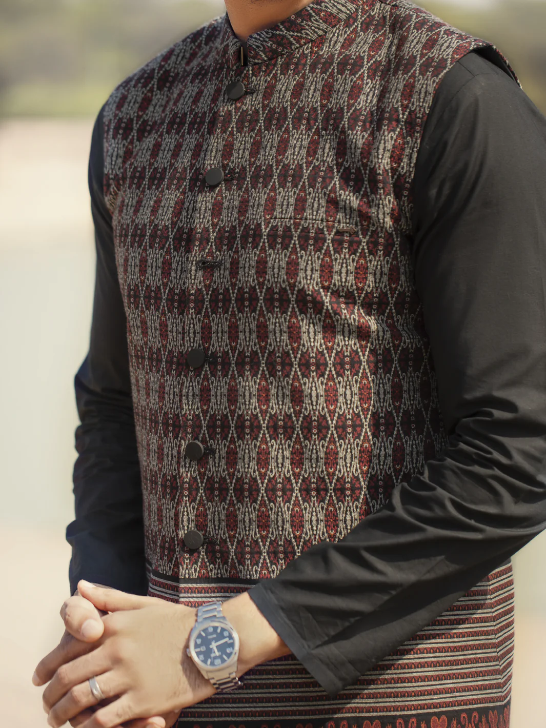 Maroon Woven Waistcoat - AL-WC-354 - Image 2