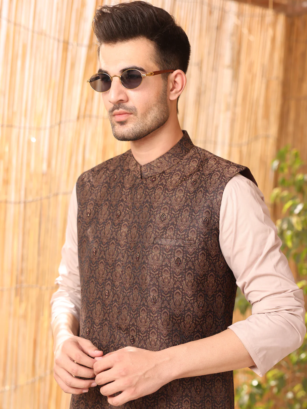 Brown Jacquard Waistcoat - AL-WC-370 - Image 3