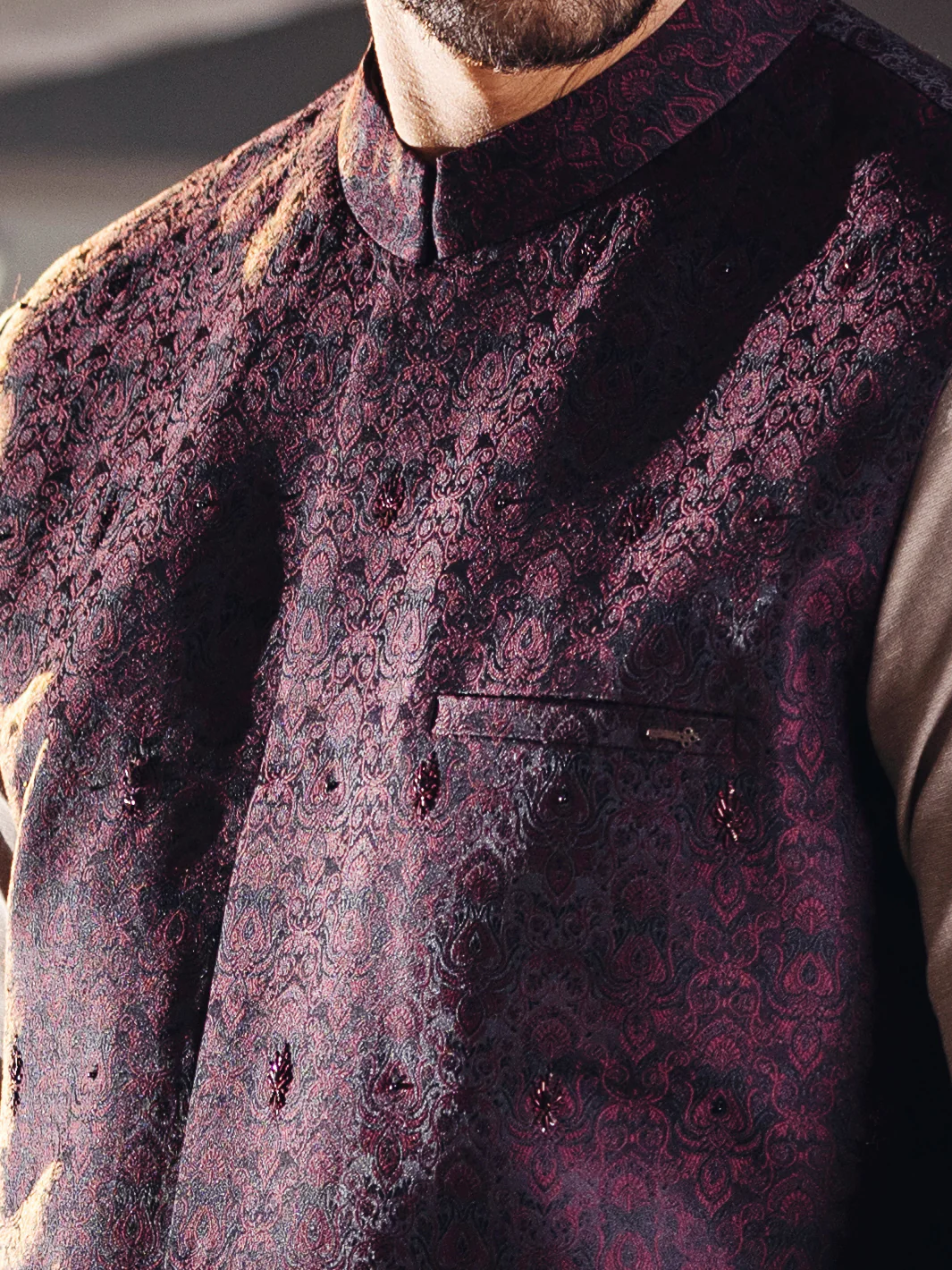 Maroon Blended Waistcoat - AL-WC-385 - Image 3