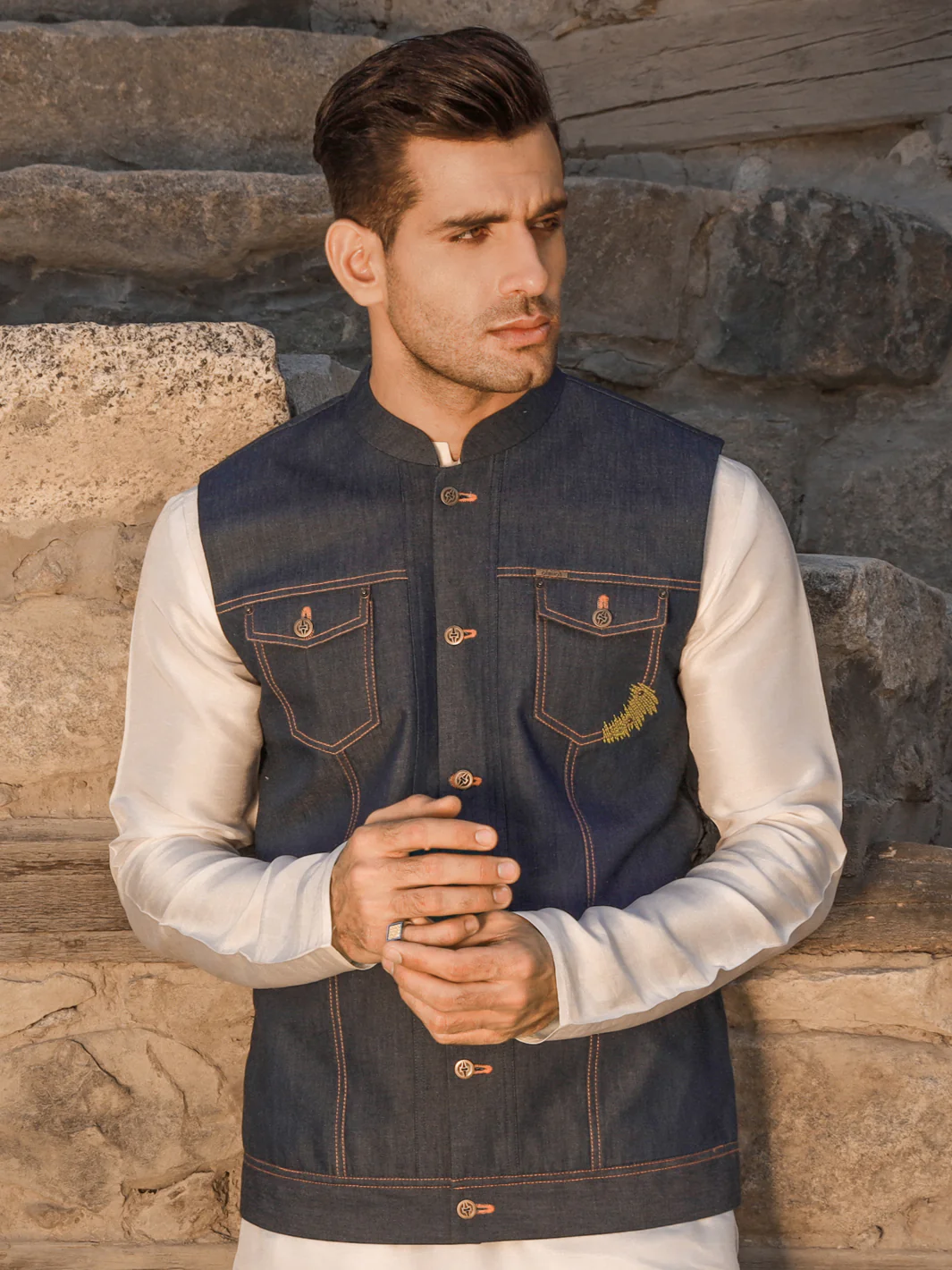 Blue Cotton Waistcoat - AL-WC-419 - Image 2