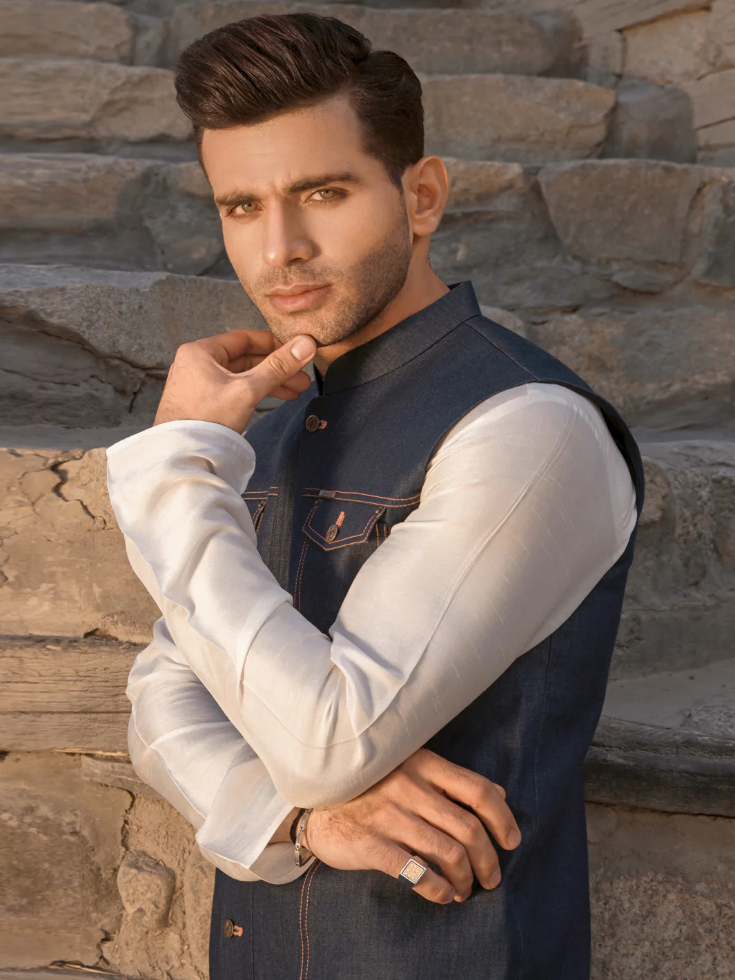 Blue Cotton Waistcoat - AL-WC-419 - Image 3
