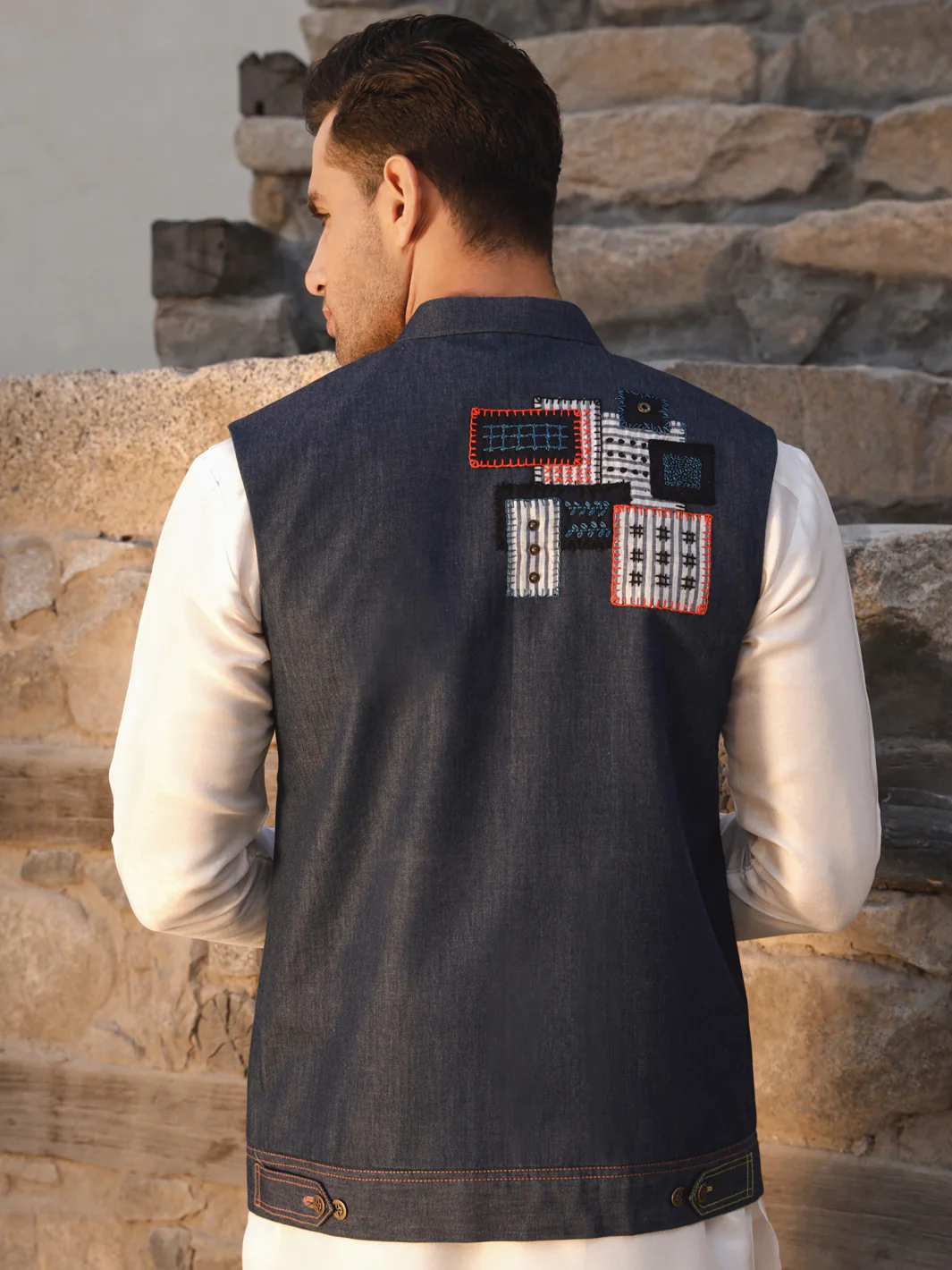Blue Cotton Waistcoat - AL-WC-419 - Image 4