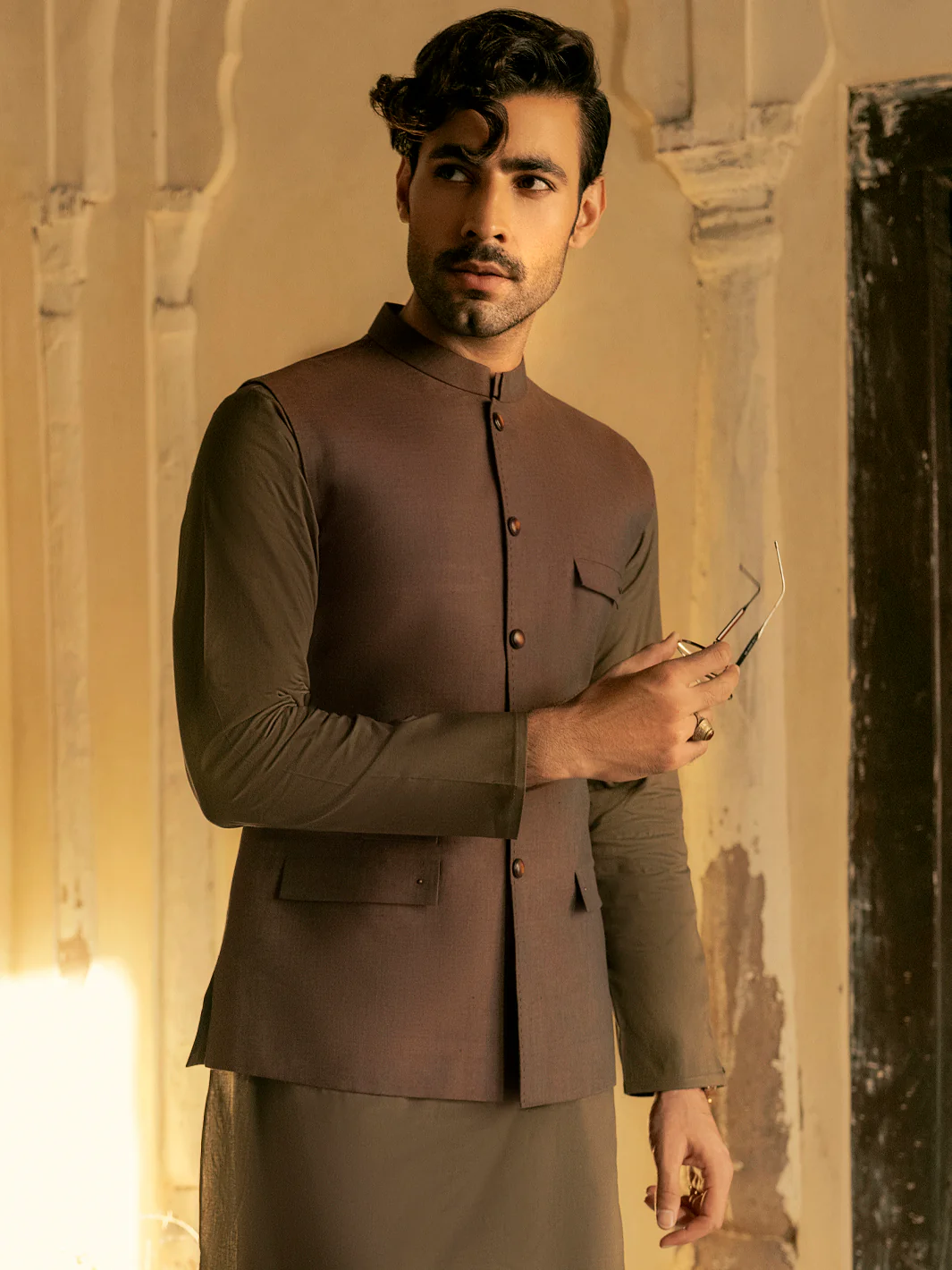Brown Linen Waistcoat - AL-WC-422 - Image 2