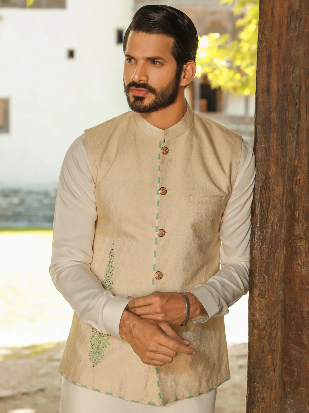 Cream Blended Waistcoat - AL-WC-424 - Image 4