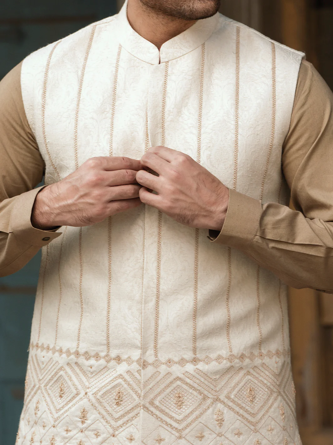 Cream Karandi Waistcoat - AL-WC-441 - Image 4