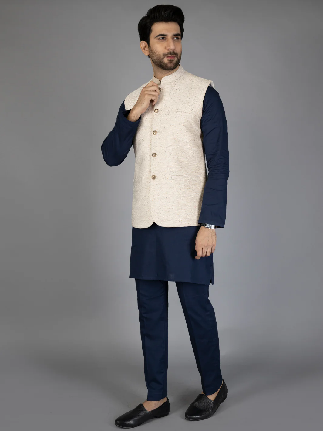 Cream Textured Waistcoat - AL-WC-445
