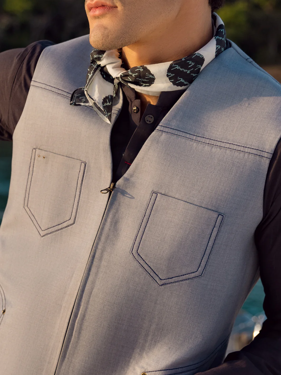 Light Blue Blended Waistcoat - AL-WC-449 - Image 3