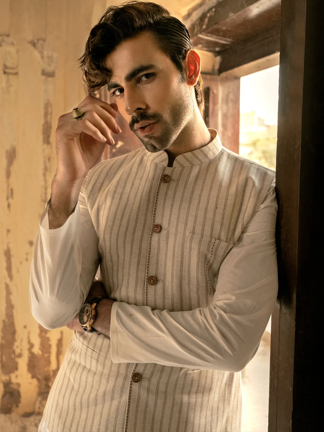 Beige Linen Waistcoat - AL-WC-452 - Image 2