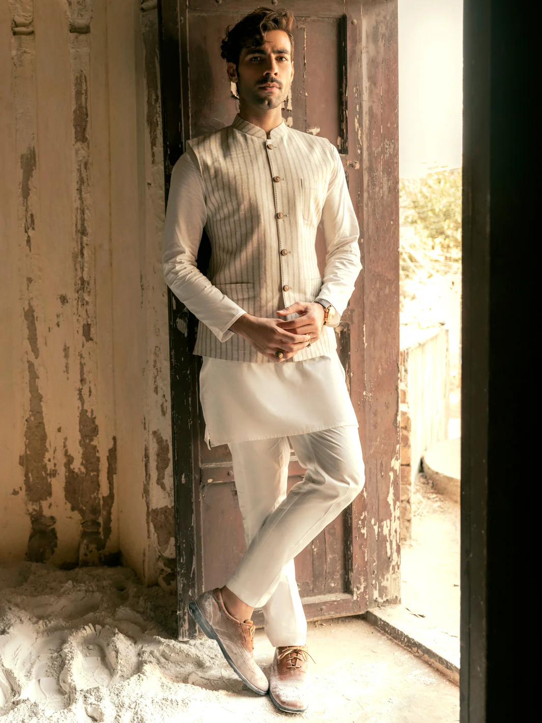 Beige Linen Waistcoat - AL-WC-452 - Image 4