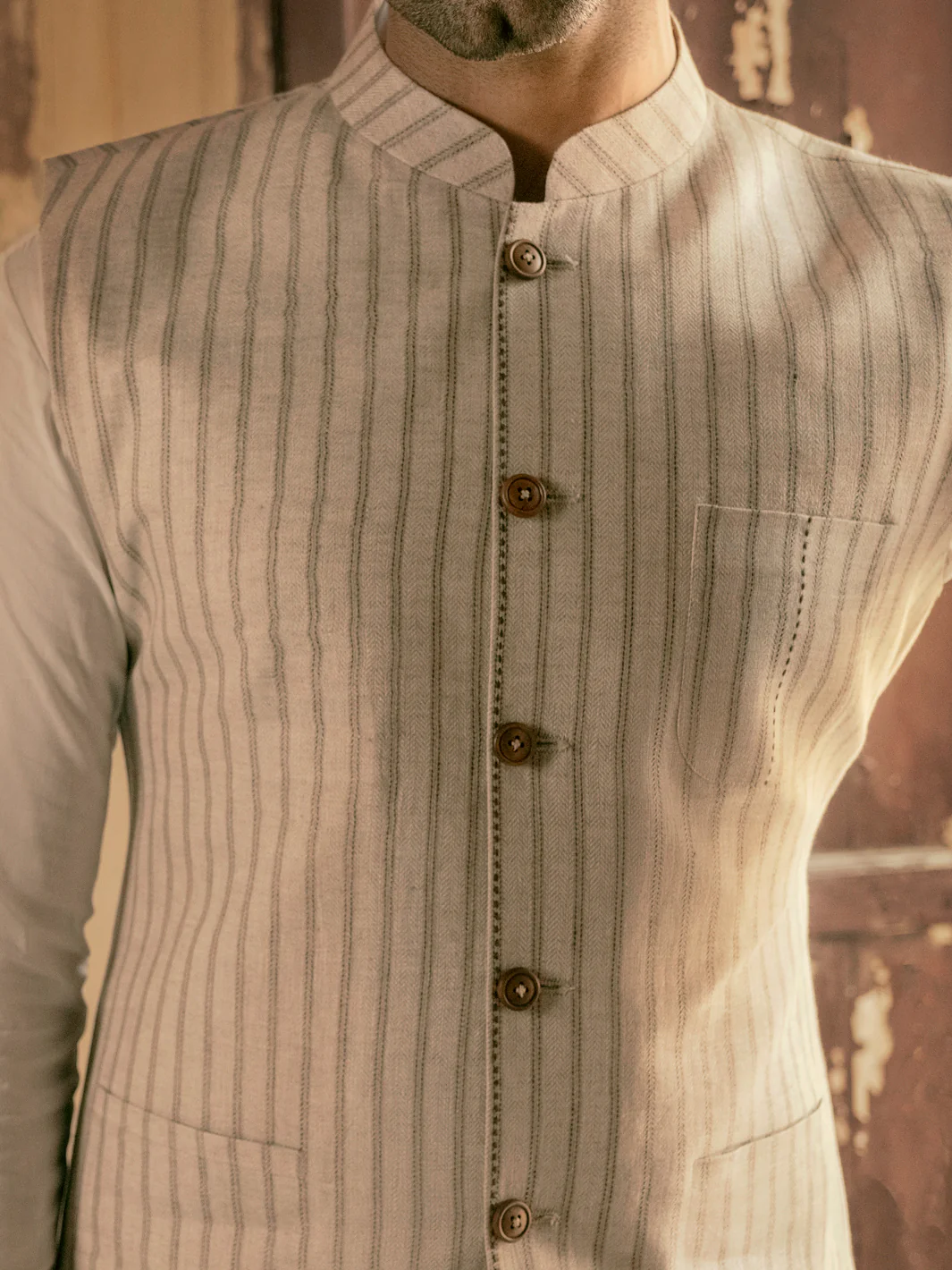 Beige Linen Waistcoat - AL-WC-452 - Image 5