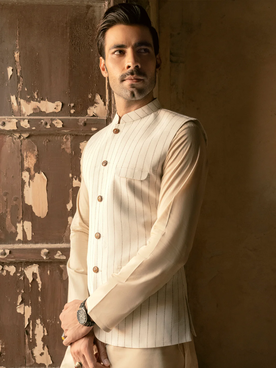 Off White Linen Waistcoat - AL-WC-453 - Image 2
