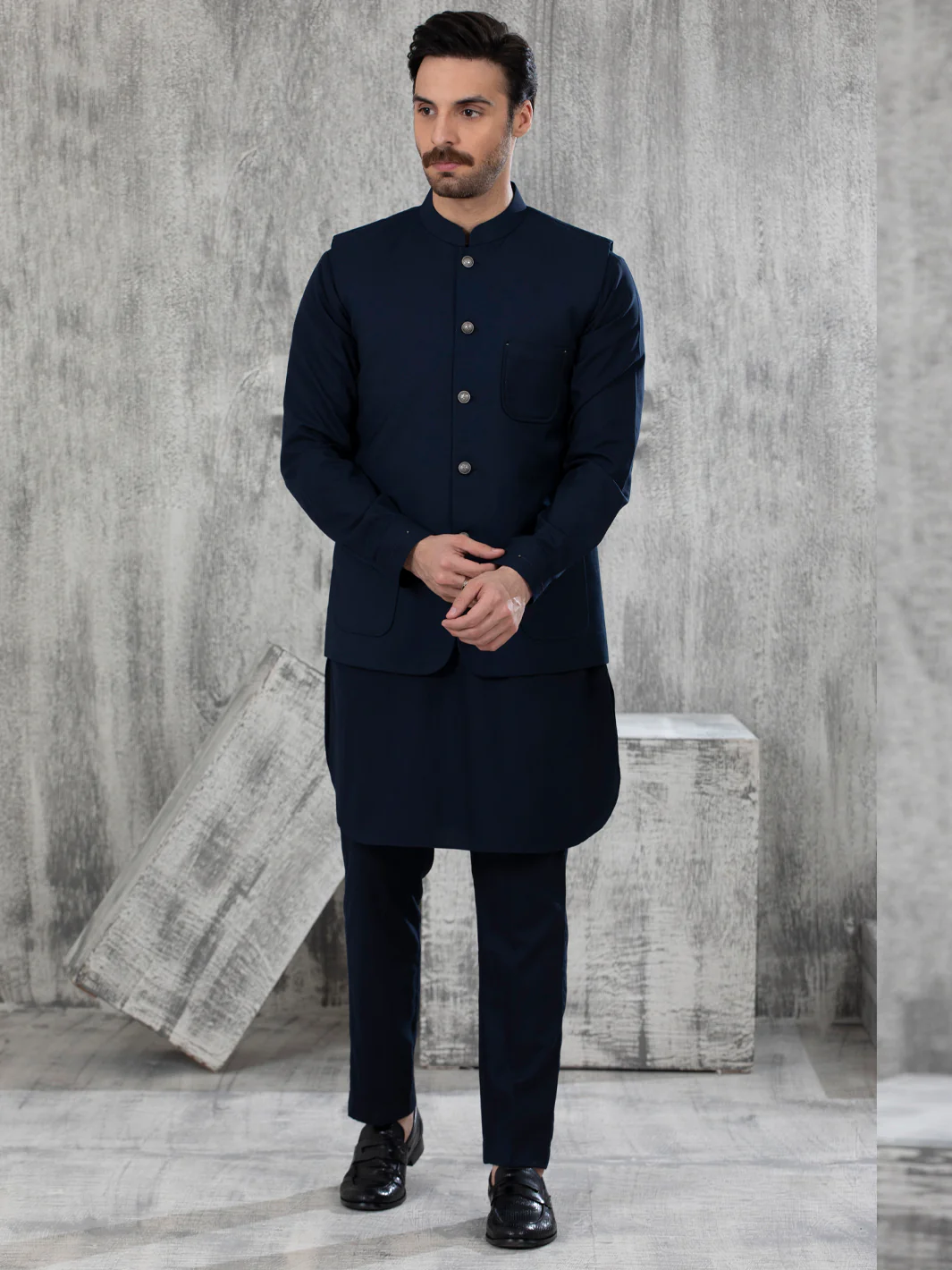 Navy Blue Taflon Rayon Waistcoat - AL-WC-462 - Image 2
