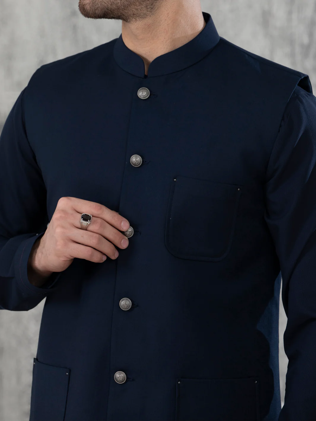 Navy Blue Taflon Rayon Waistcoat - AL-WC-462 - Image 3