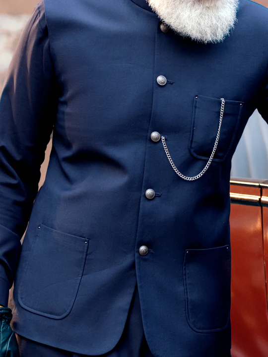 Navy Blue Taflon Rayon Waistcoat - AL-WC-462 - Image 6