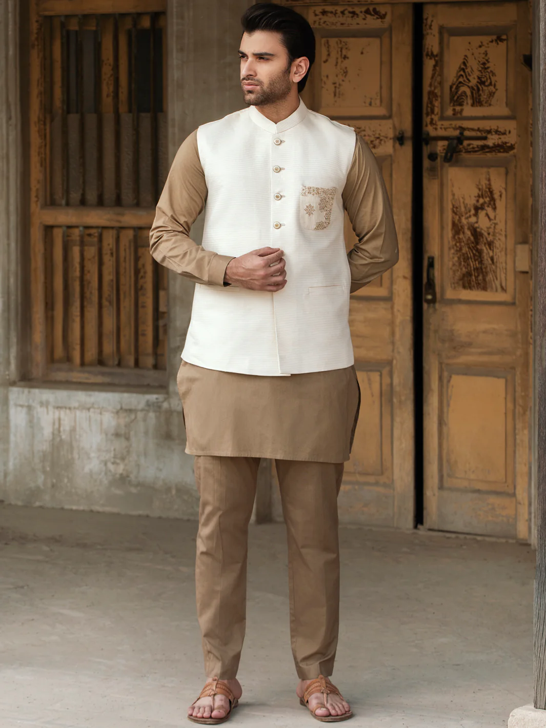 Off White Cotton Waistcoat - AL-WC-472