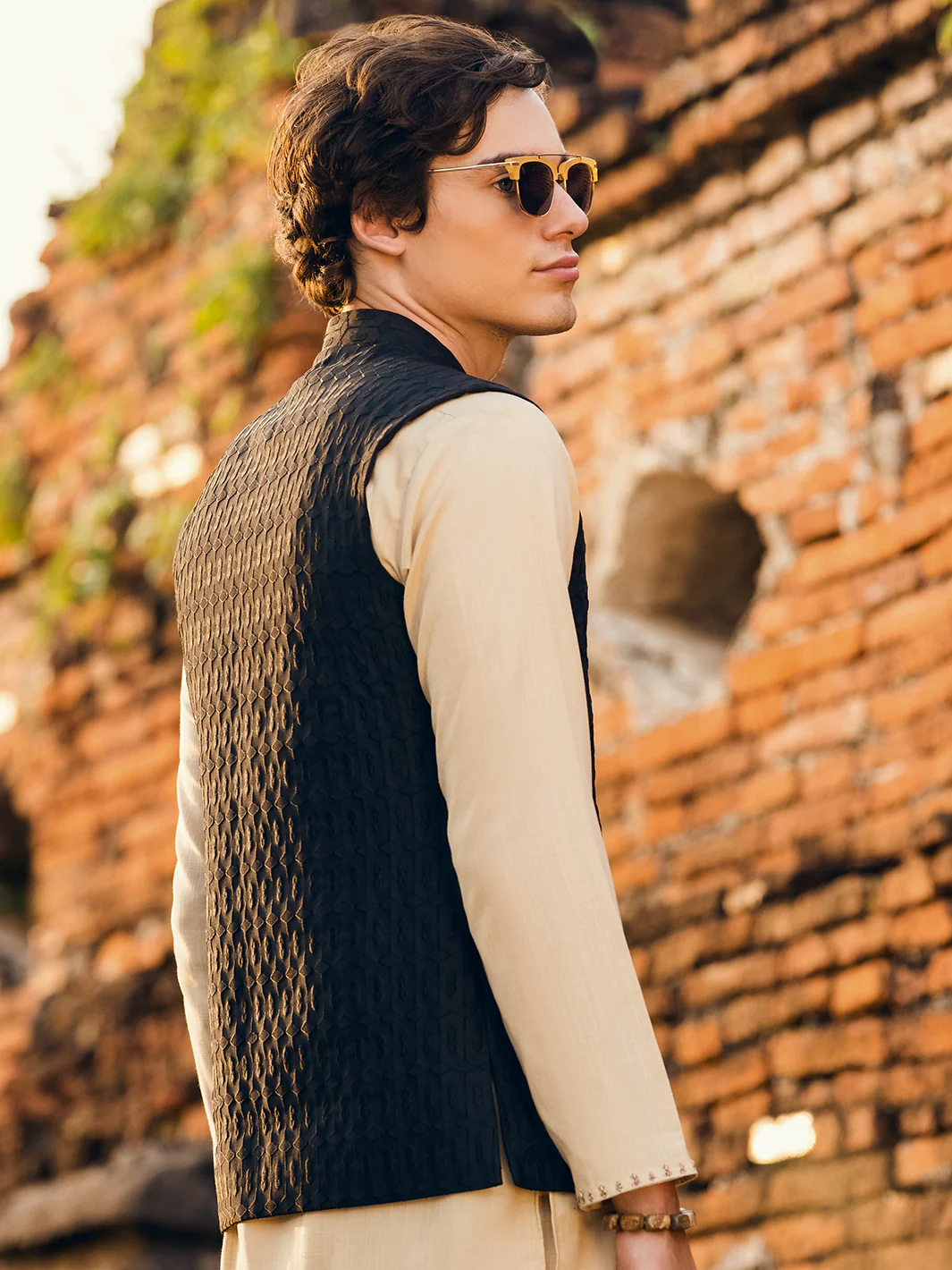 Black Jacquard Waistcoat - AL-WC-485 - Image 3