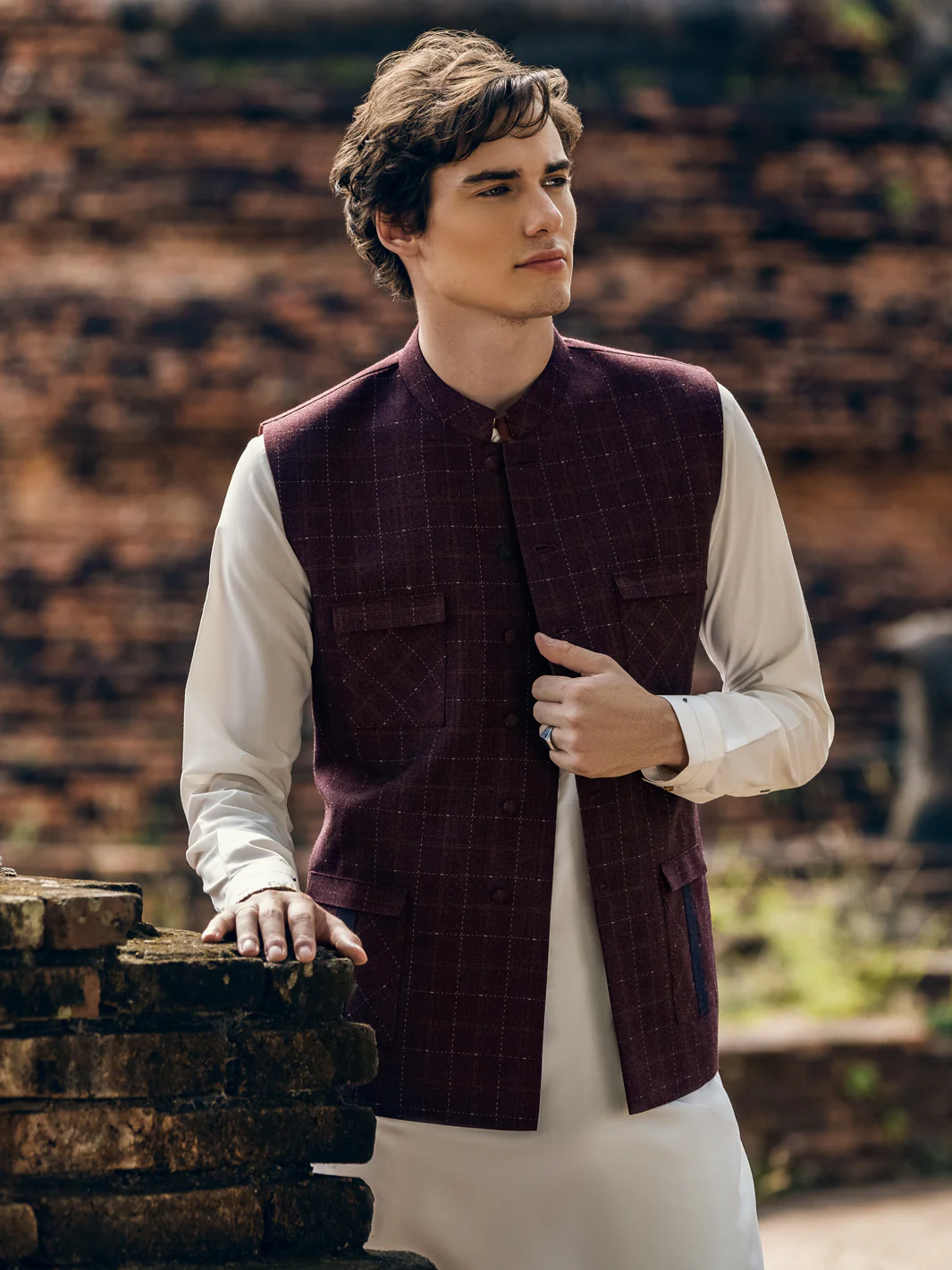 Maroon Blended Waistcoat - AL-WC-489 - Image 2
