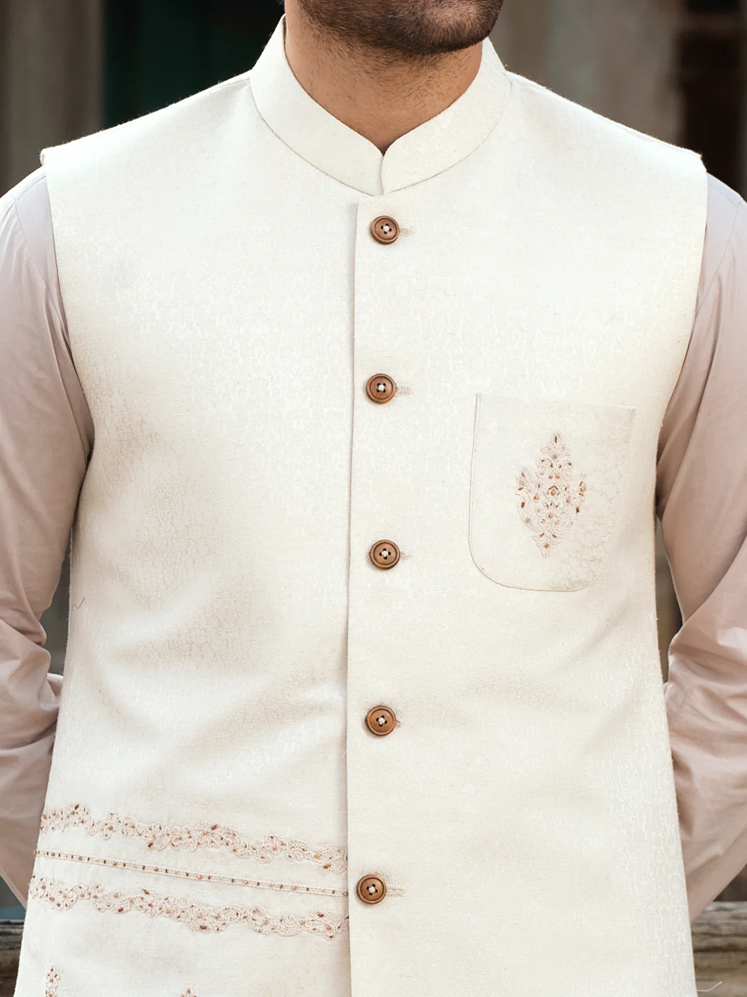 Cream Blended Waistcoat - AL-WC-492 - Image 4