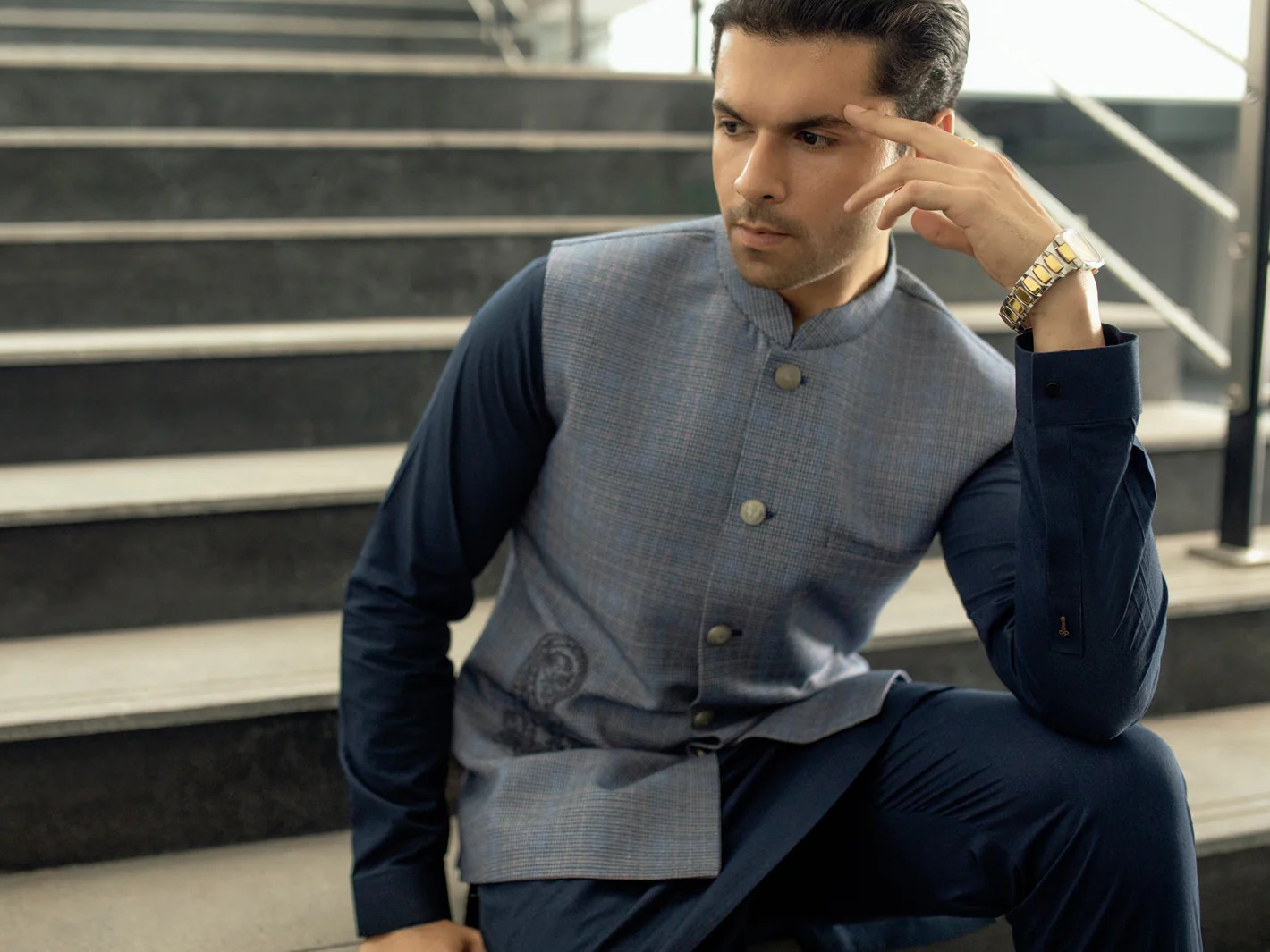 Blue Blended Waistcoat - AL-WC-504 - Image 5