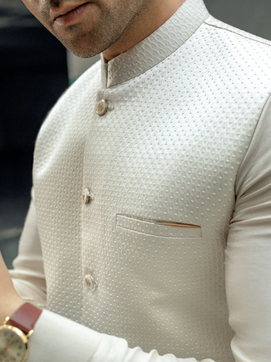 Off White Blended Waistcoat - AL-WC-505 - Image 3