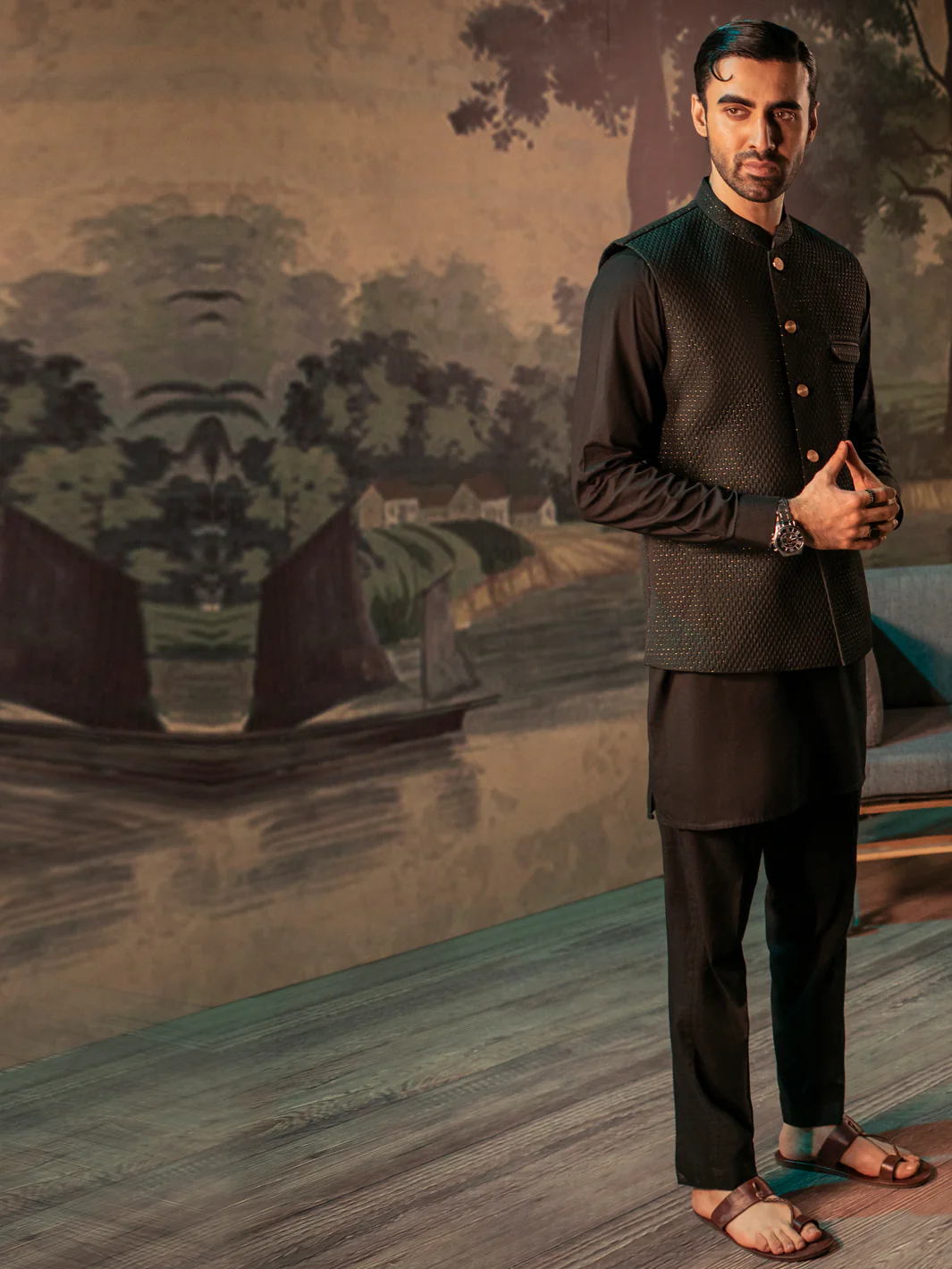 Dark Green Blended Waistcoat - AL-WC-508 - Image 3