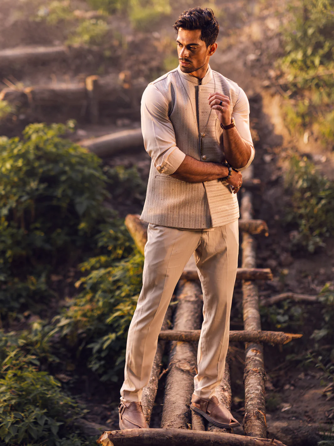 Light Beige Blended Waistcoat - AL-WC-517