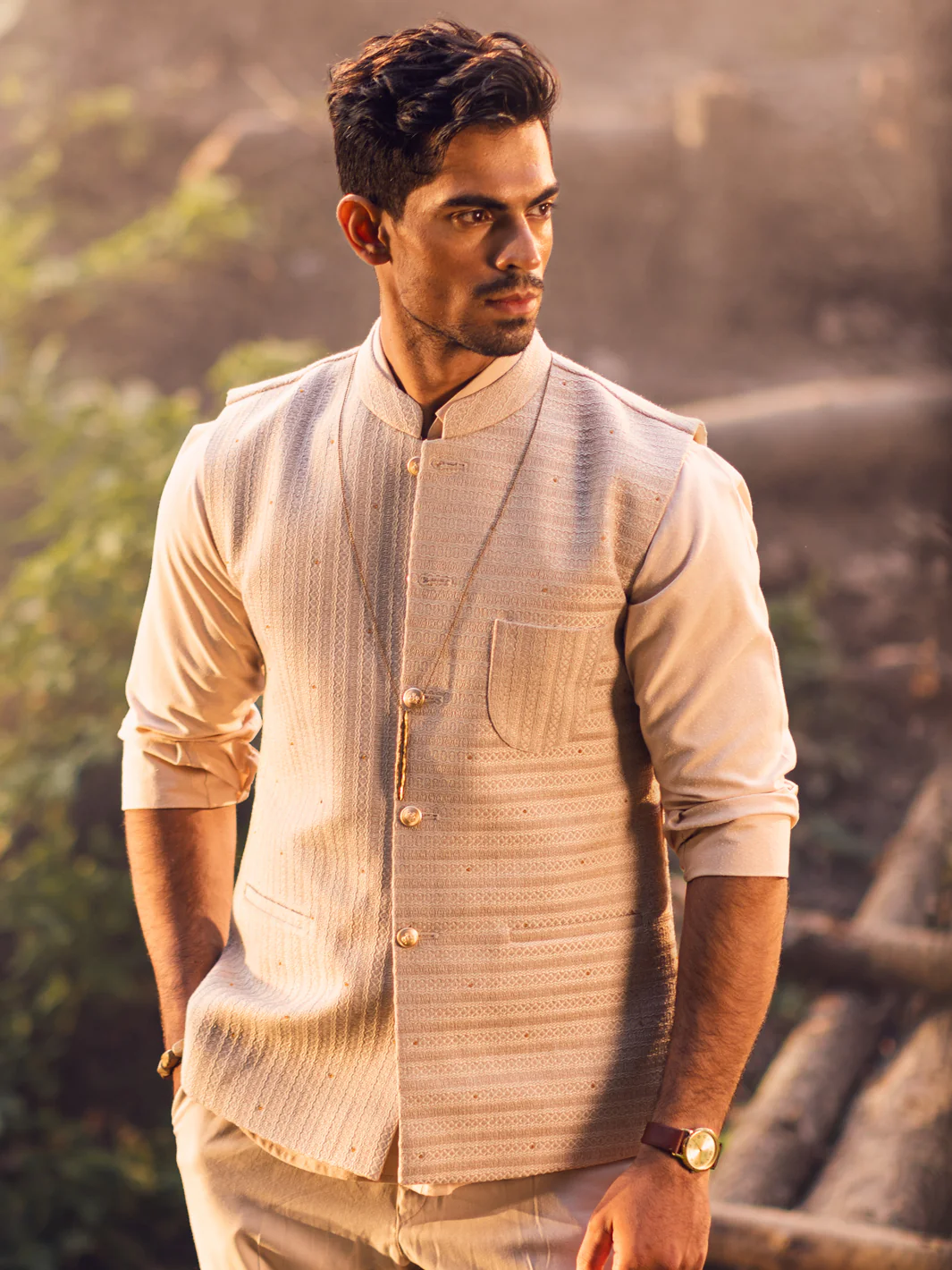 Light Beige Blended Waistcoat - AL-WC-517 - Image 2