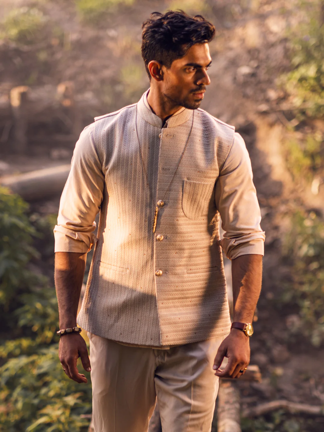 Light Beige Blended Waistcoat - AL-WC-517 - Image 4
