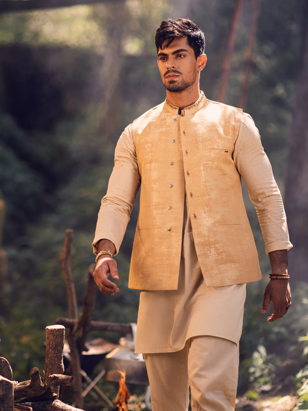 Dull Tan Blue Blended Waistcoat - AL-WC-520
