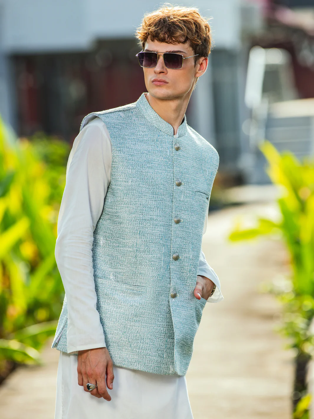 Sea Green Blended Waistcoat - AL-WC-527 - Image 2
