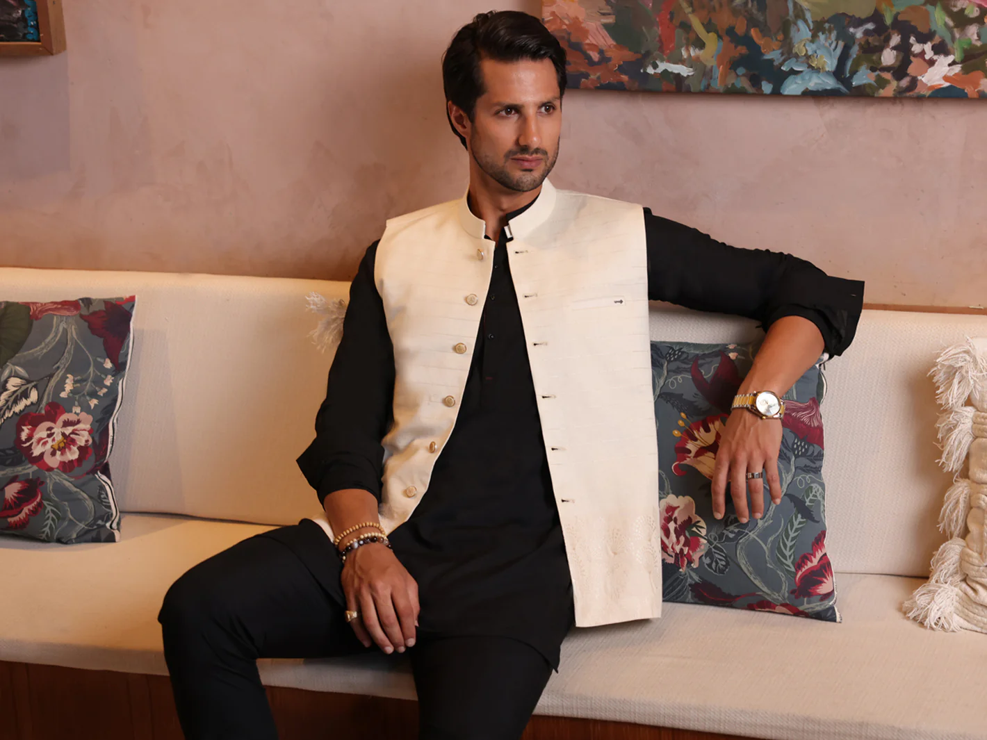 Light Beige Cotton Waistcoat - AL-WC-533 - Image 3