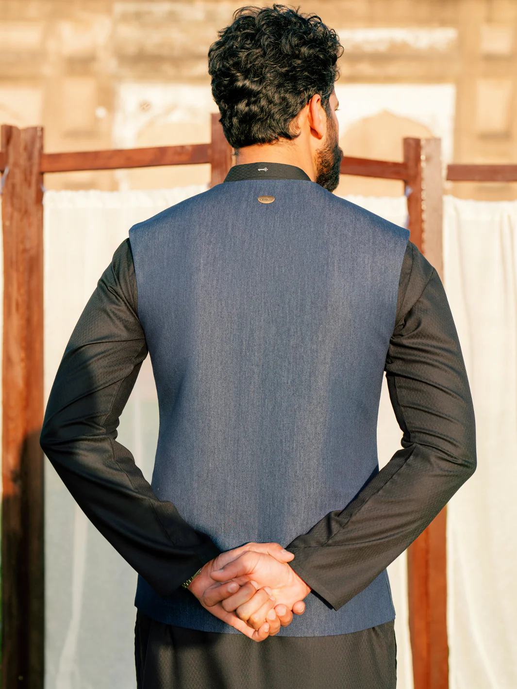 Indigo Polyester Cotton Waistcoat - AL-WC-540 - Image 3