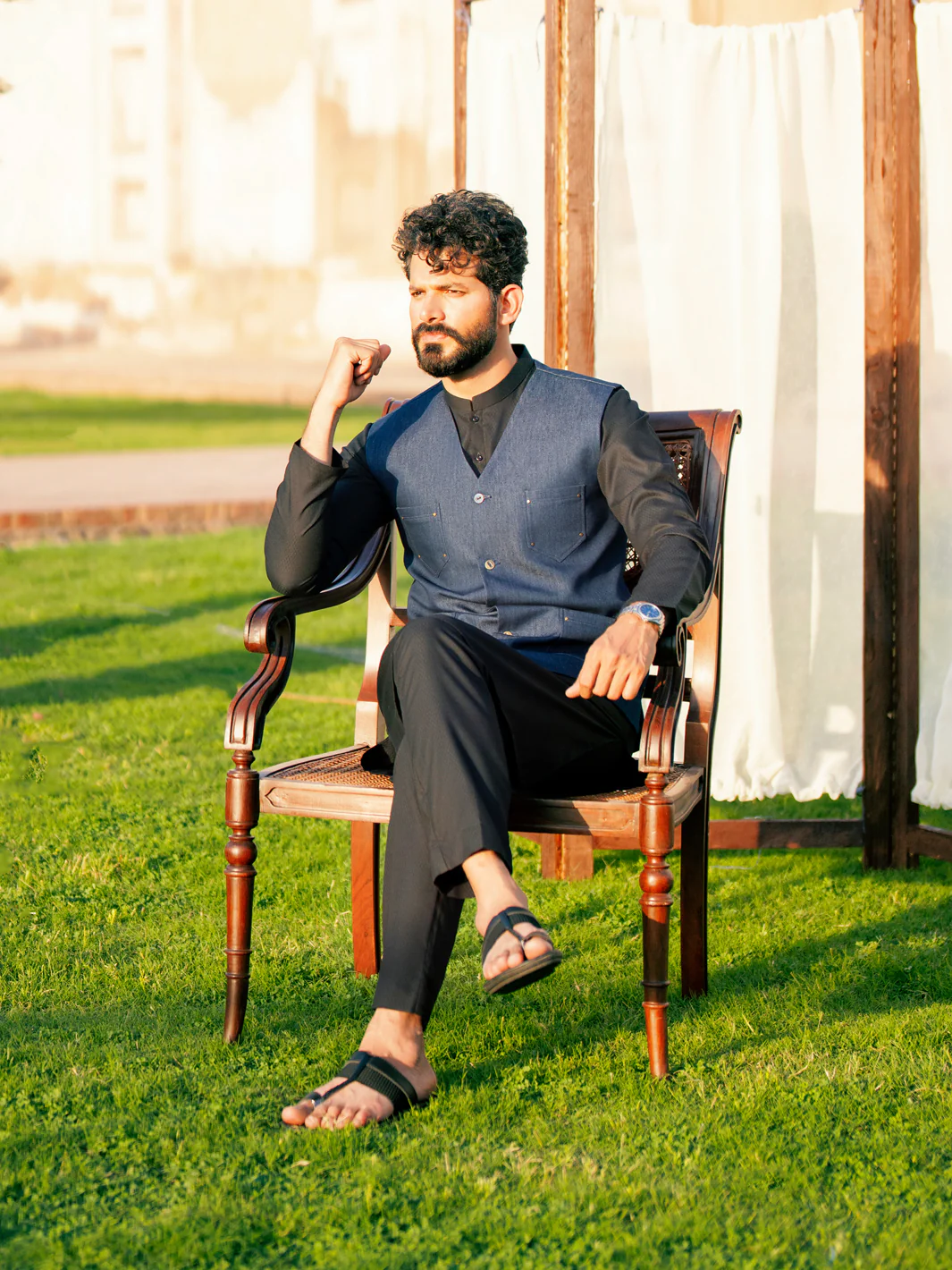 Indigo Polyester Cotton Waistcoat - AL-WC-540 - Image 4