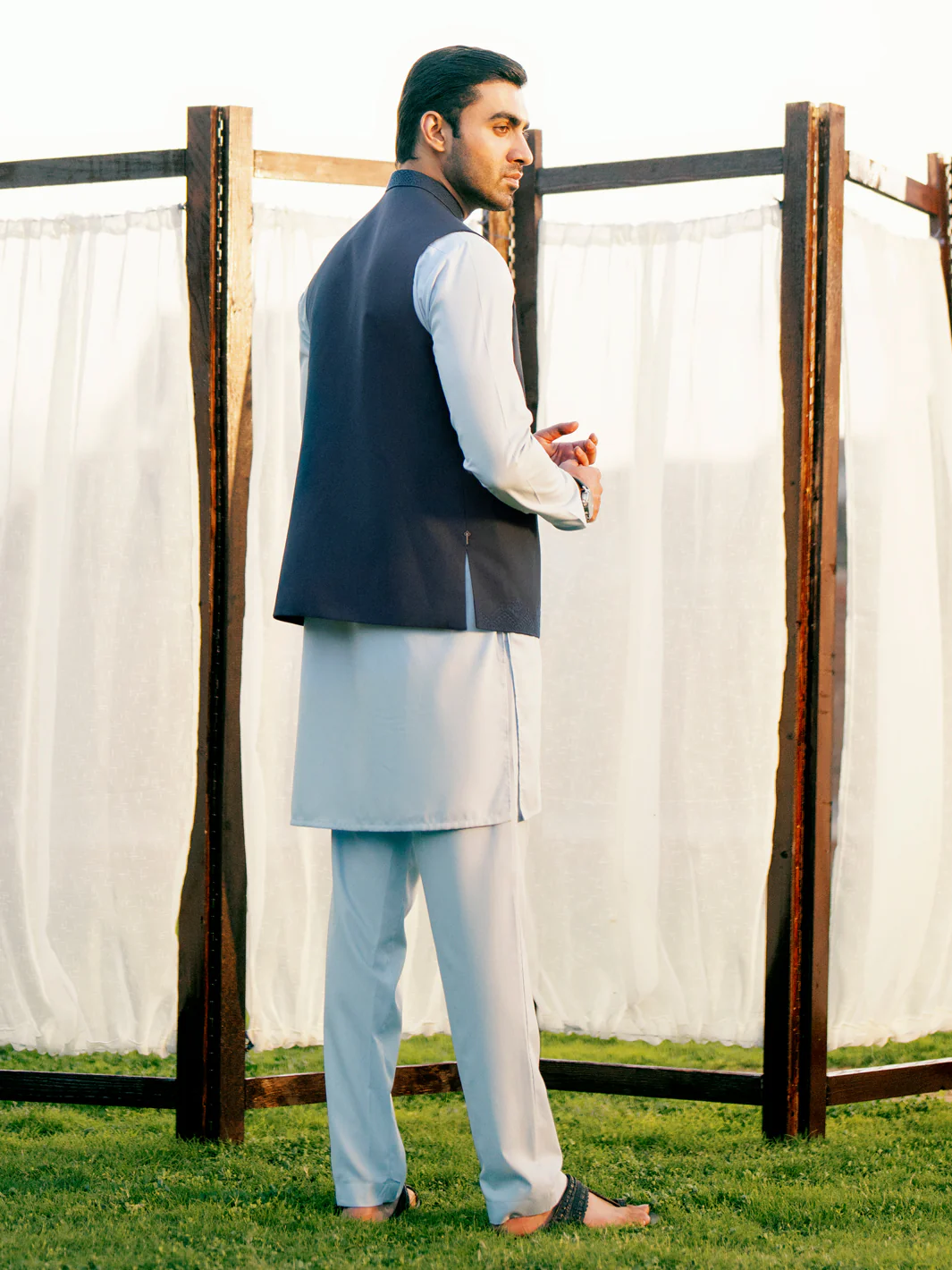Navy Blue Blended Waistcoat - AL-WC-544A - Image 3
